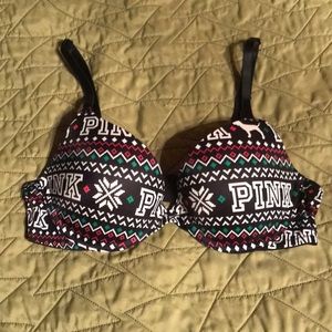 Pink Christmas Fair isle print BNWOT Push up Bra
